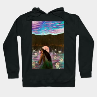 Girl enjoying coffee with a pink sunrise Hoodie